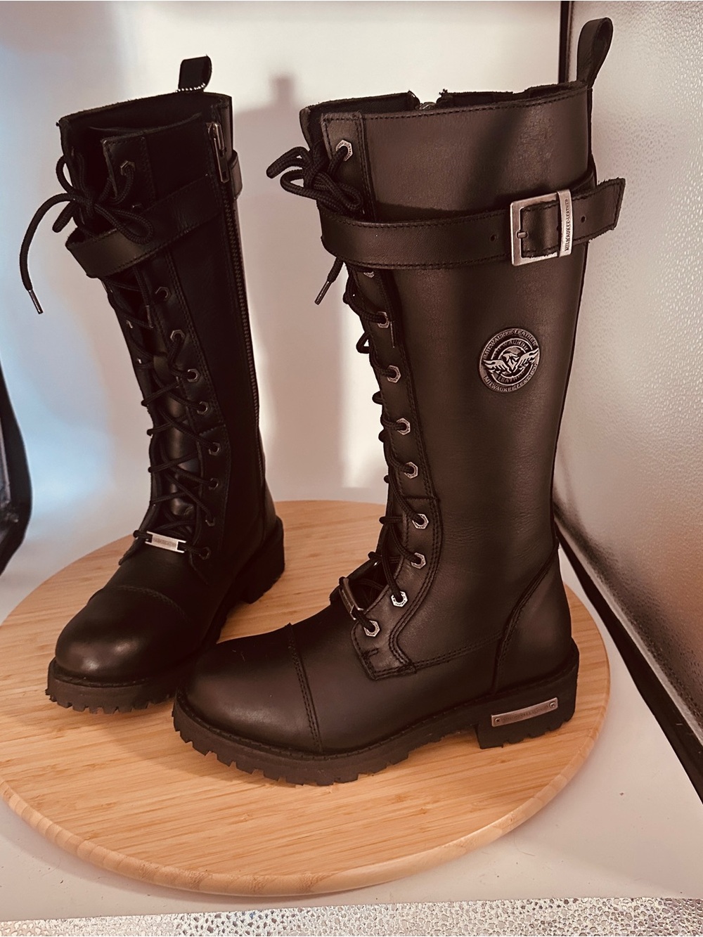 NWT -Milwaukee Leather Women’s Black 14-inch Lace-Up High-Rise Leather Boots 8.5